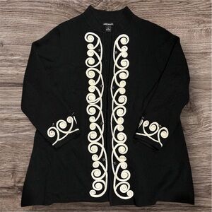 Lauren Michelle Black Cardigan with Cream Accents Women’s XL